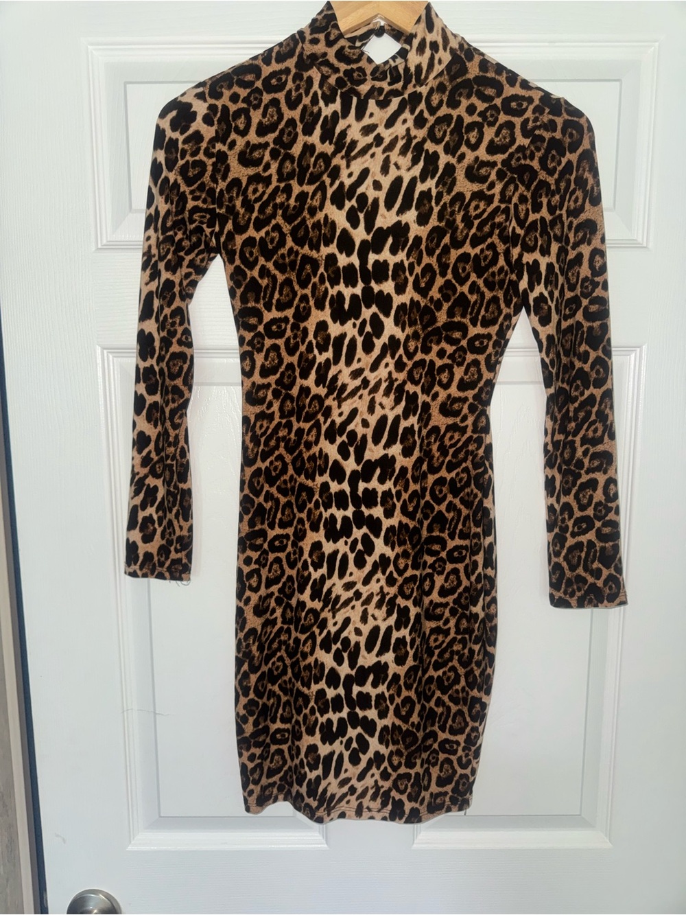Fashion Nova Leopard Print Long Sleeve Bodycon Dress - Black and Brown
